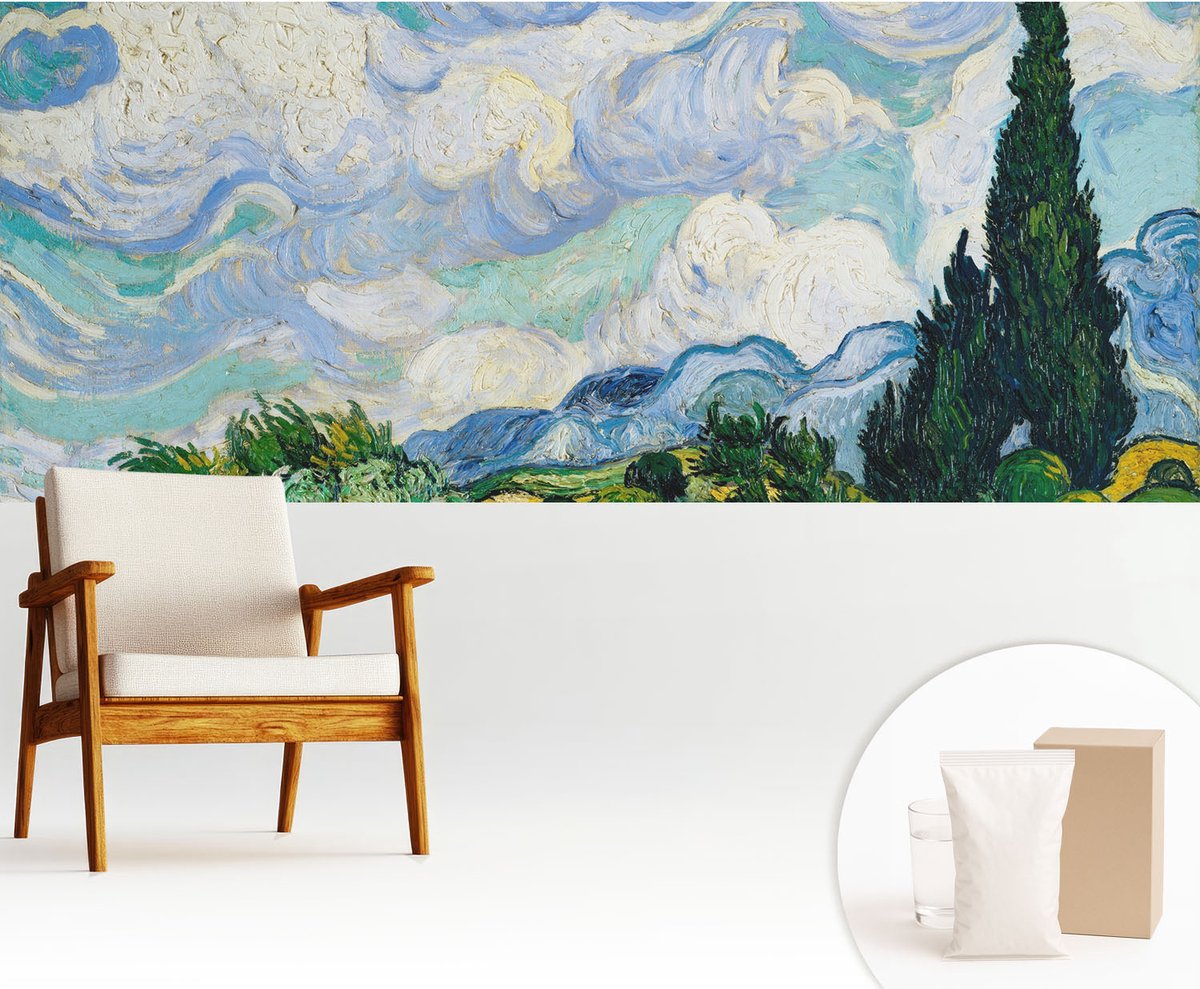 Wallfluent Fotobehang - Blauw Vliesbehang - 250x104 cm - Expressieve Wolken Muurschildering - Slaapkamer behang Deel - Fotobehang Vlies - Slaapkamer behang