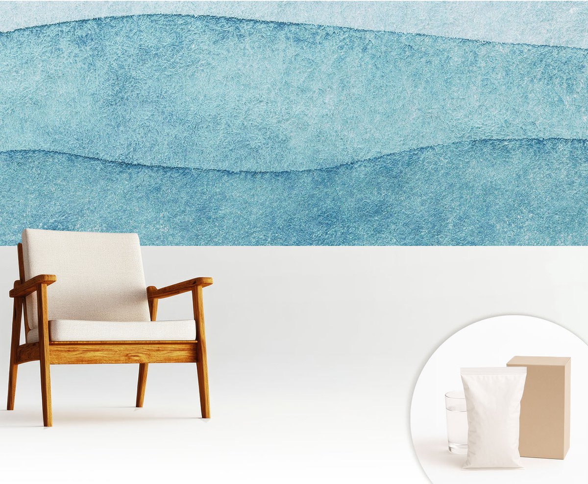 Wallfluent Fotobehang - Blauw Vliesbehang - 250x104 cm - Blauwe Golven Muurschildering - Gang behang Texturen - Fotobehang Vlies - Slaapkamer behang