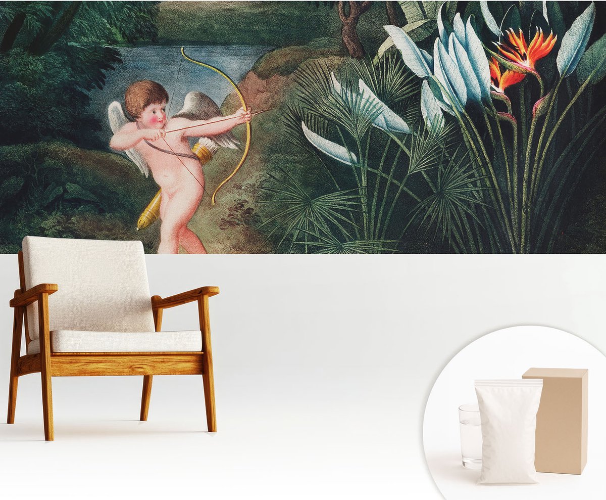 Wallfluent Fotobehang - Groente Vliesbehang - 250x104 cm - Schattige Cupido Fotobehang Vlies - Hal behang Bloemen En Planten - Muurschildering - Woonkamer behang