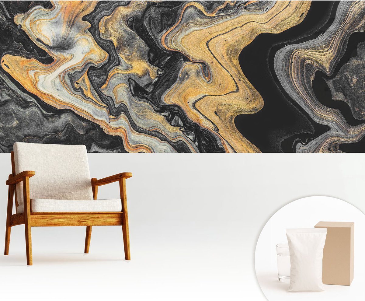 Wallfluent Fotobehang - Zwart Vliesbehang - 250x104 cm - Caleidoscoop Van Lijnen Fotobehang Vlies - Woonkamer behang Abstractie - Muurschildering - Woonkamer behang