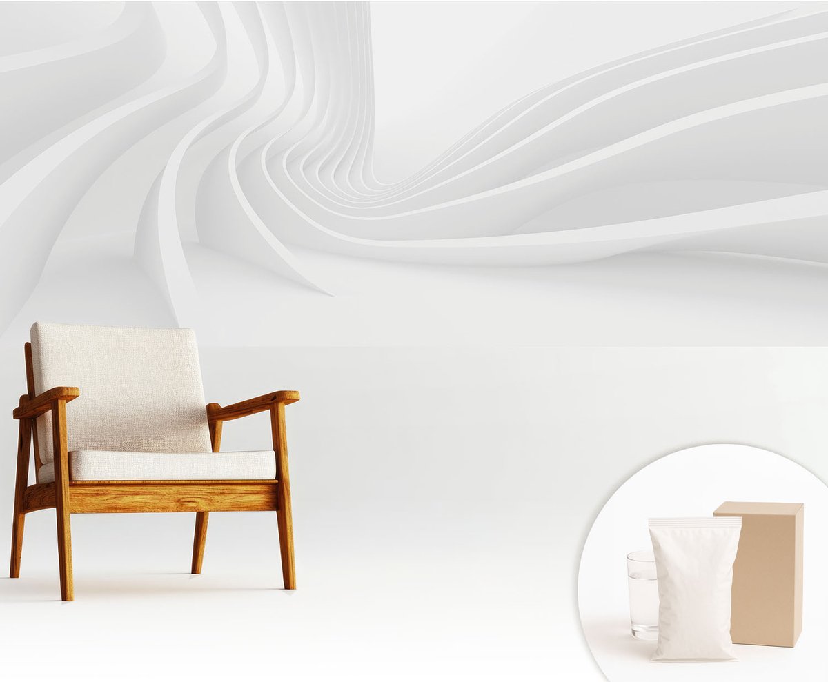 Wallfluent Fotobehang - Wit Vliesbehang - 250x104 cm - Golvende Lijnen Fotobehang Vlies - Woonkamer behang Abstractie - Muurschildering - Hal behang