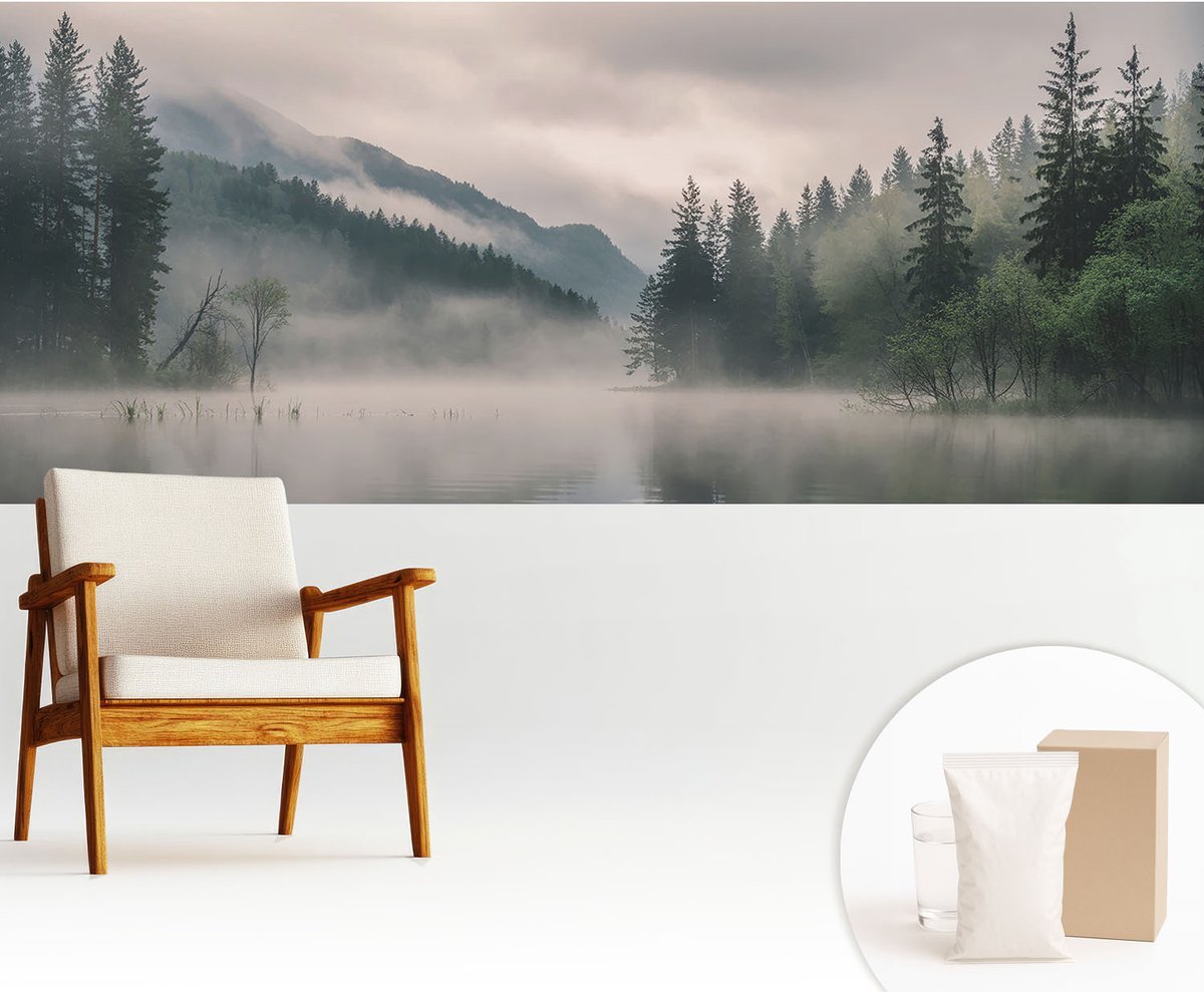 Wallfluent Fotobehang - Grijs Vliesbehang - 250x104 cm - Atmosferisch Meer Muurschildering - Gang behang Landschappen - Fotobehang Vlies - Gang behang