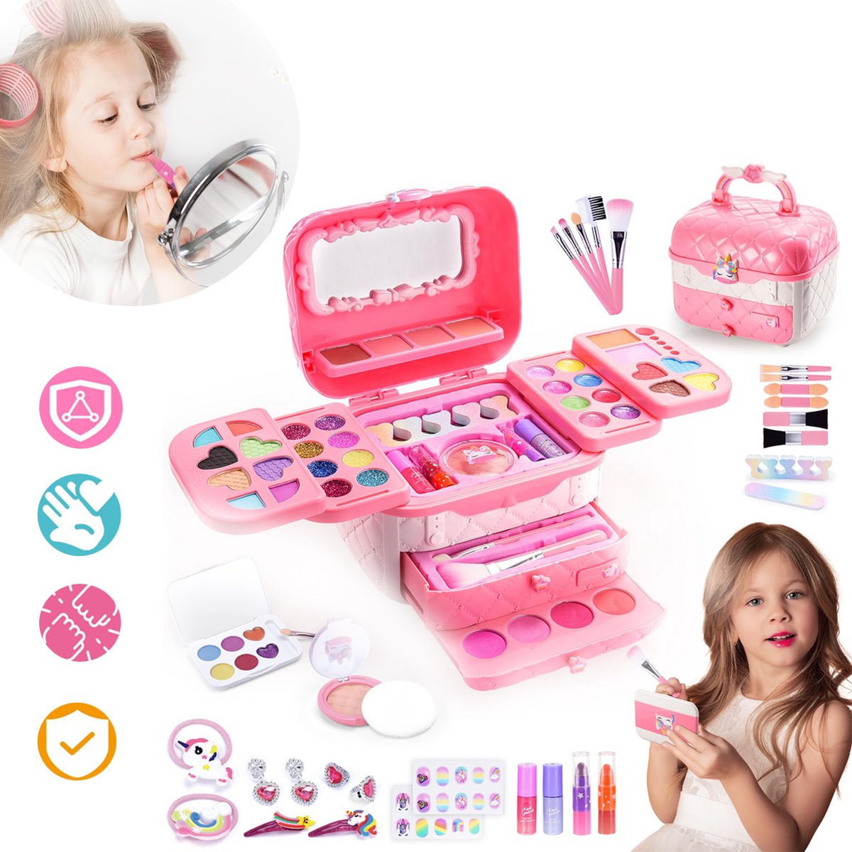 Make-Upsets Voor Kinderen, Veilige En Afwasbare Kindermake-Up, Speelgoed Om Mee Te Doen Alsof Je Een Prinses Bent, Eenhoornspeelgoed Voor Meisjes