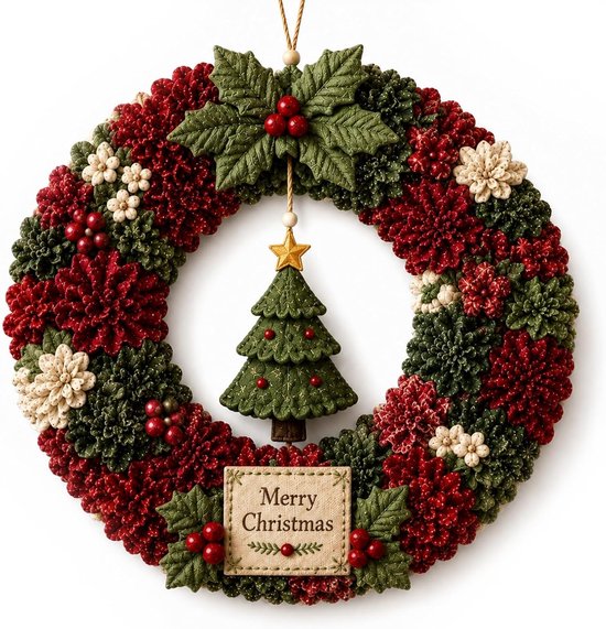 "Zelfgemaakte kerstkrans - Kerstkransmaakset - 3D patchwork kerstversieringen - Kerstboom - Kerstornamenten"
