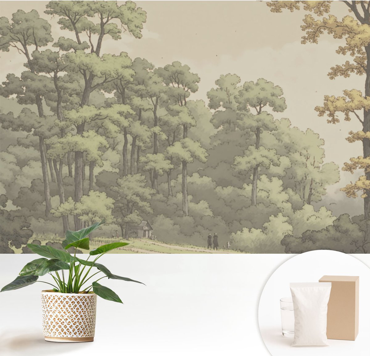 Wallfluent Fotobehang - Groente Vliesbehang - 152x104 cm - Idylle In Het Bos Muurschildering - Slaapkamer behang Landschappen - Fotobehang Vlies - Slaapkamer behang