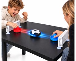 Silvergear Mini Airhockey Spel Voetbal Editie - Hover Ball - Spelletjes Voor Kinderen - Vakantie Speelgoed - Reisspellen - Cadeautjes voor Jongens en Meisjes - Tafelvoetbal - 6, 7, 8, 9, 10, 11, 12, 13, 14, 15, 16 Jaar - Rood en Blauw