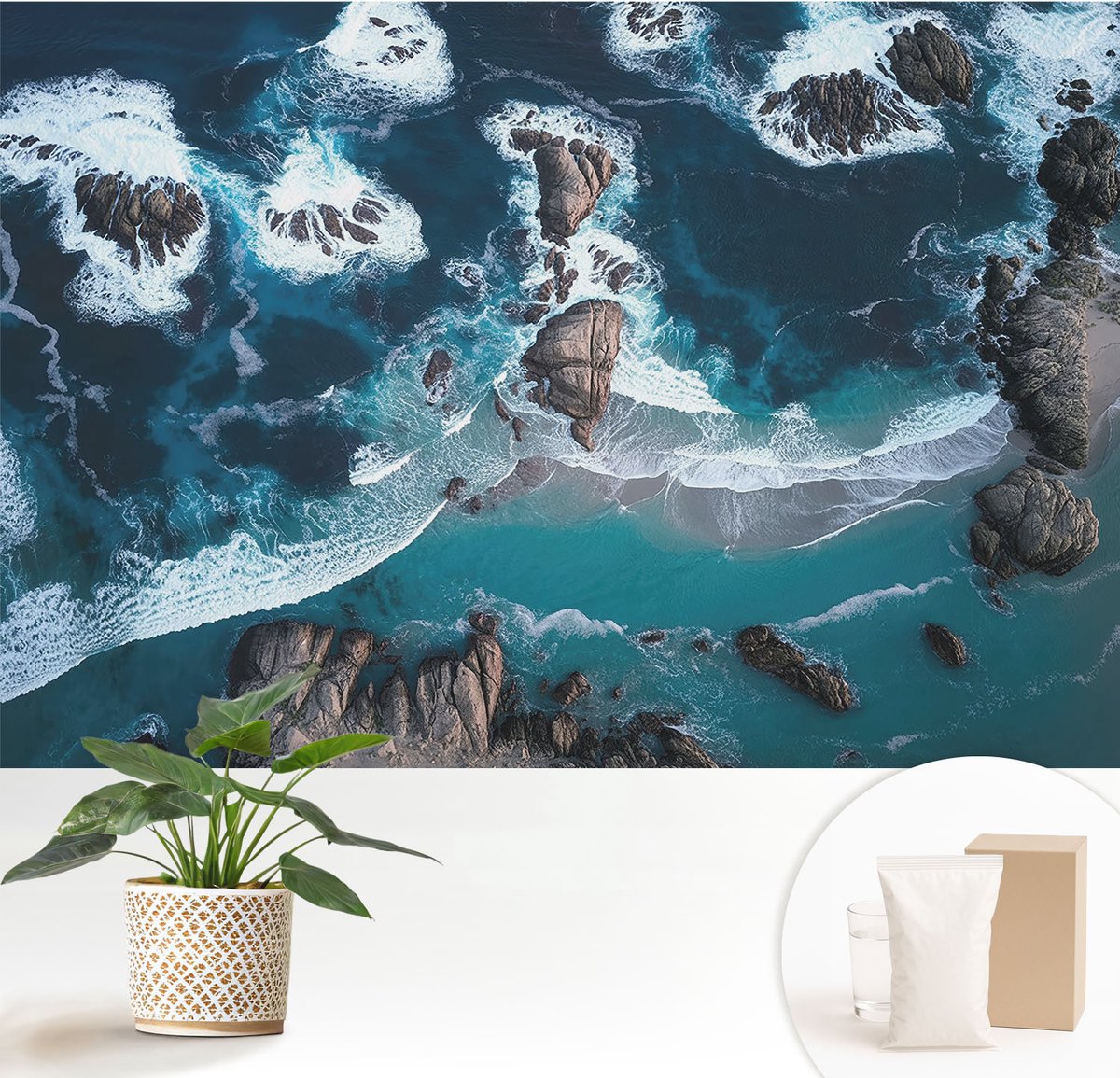Wallfluent Fotobehang - Marine Vliesbehang - 152x104 cm - Oceaangolven Muurschildering - Slaapkamer behang Landschappen - Fotobehang Vlies - Gang behang