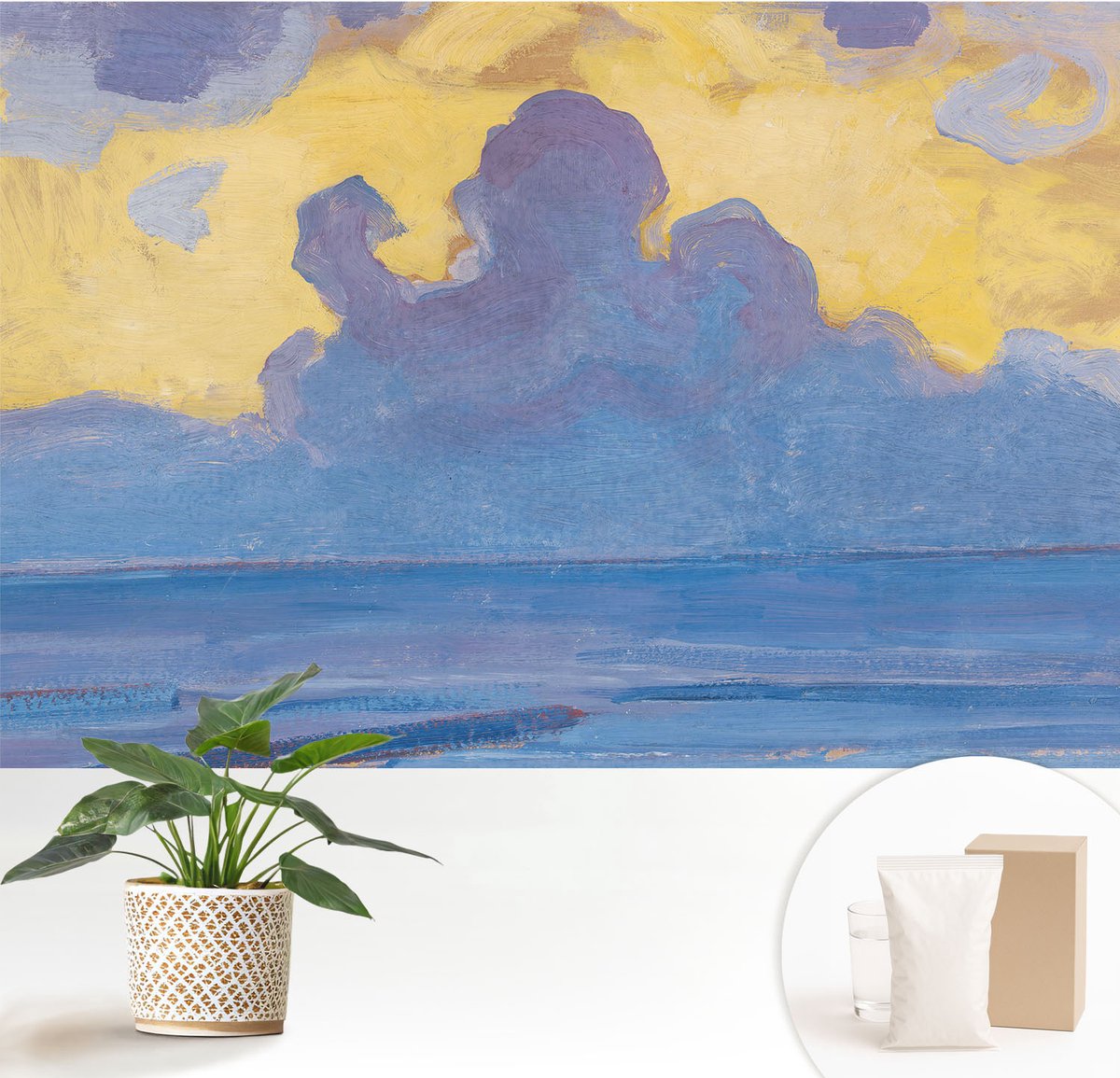 Wallfluent Fotobehang - Wit Vliesbehang - 152x104 cm - Wolkenlandschap Muurschildering - Slaapkamer behang Landschappen - Fotobehang Vlies - Slaapkamer behang