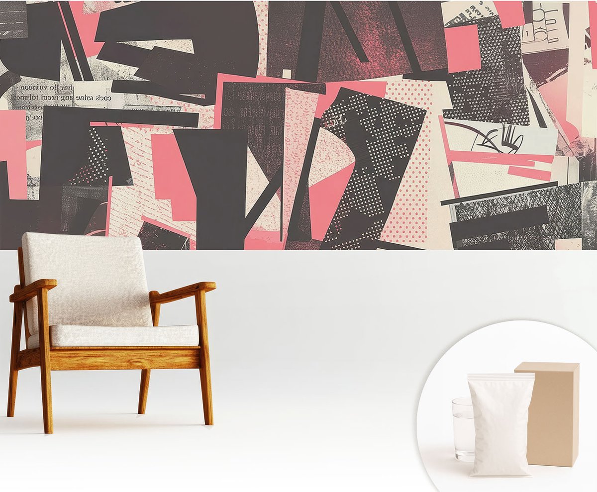 Wallfluent Fotobehang - Zwart Vliesbehang - 250x104 cm - Geometrische Collage Muurschildering - Gang behang Abstractie - Fotobehang Vlies - Gang behang