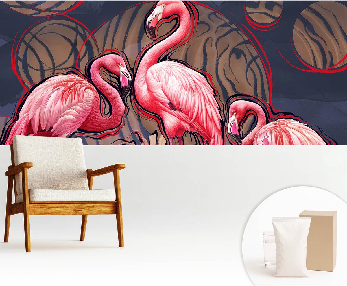 Wallfluent Fotobehang - Roze Vliesbehang - 250x104 cm - Roze Flamingo'S Muurschildering - Gang behang Dieren - Fotobehang Vlies - Slaapkamer behang