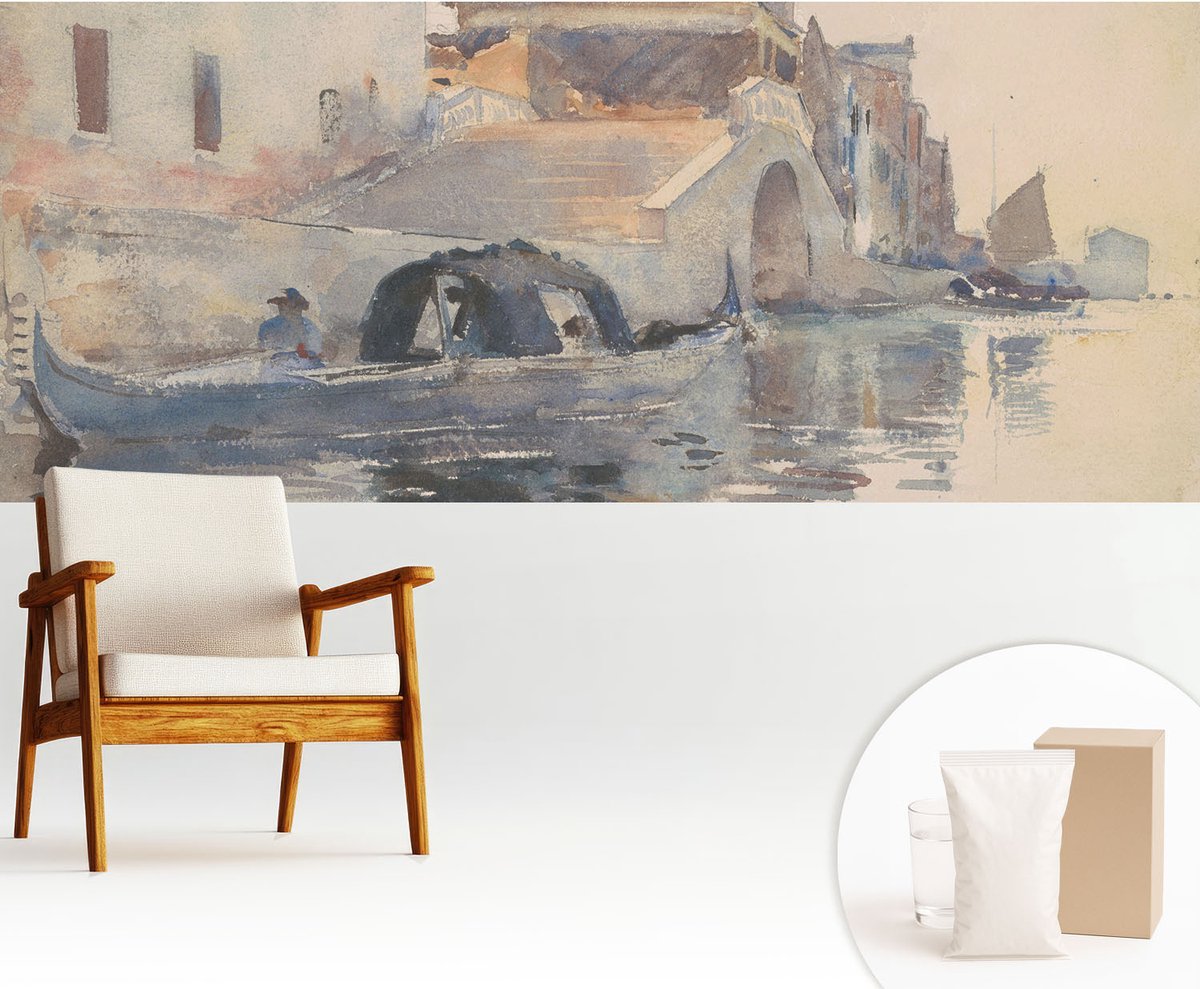 Wallfluent Fotobehang - Beige Vliesbehang - 250x104 cm - Venetiaanse Harmonie Fotobehang Vlies - Hal behang Landschappen - Muurschildering - Woonkamer behang