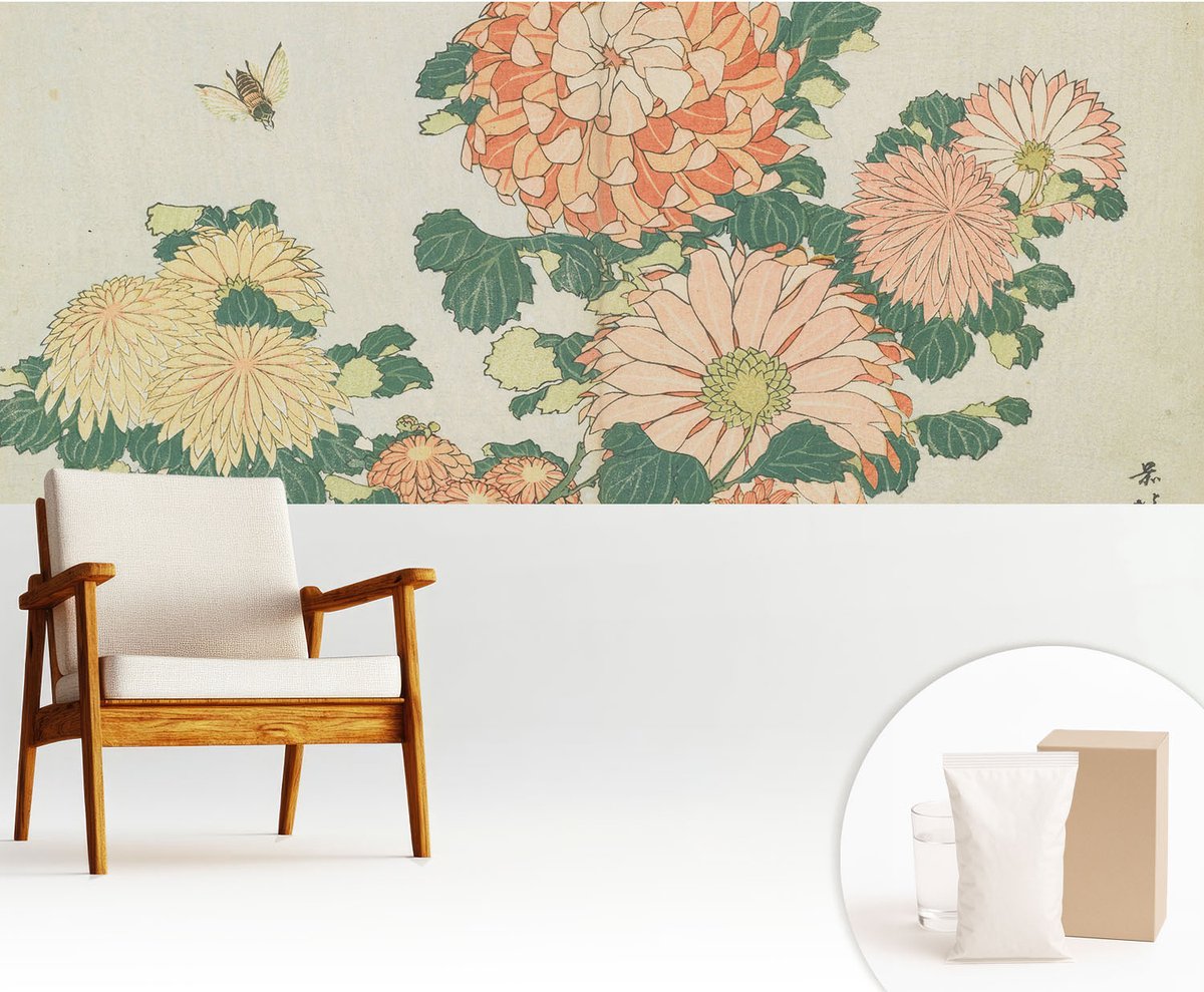 Wallfluent Fotobehang - Romig Vliesbehang - 250x104 cm - Chrysantenbloemen Muurschildering - Gang behang Bloemen En Planten - Fotobehang Vlies - Slaapkamer behang