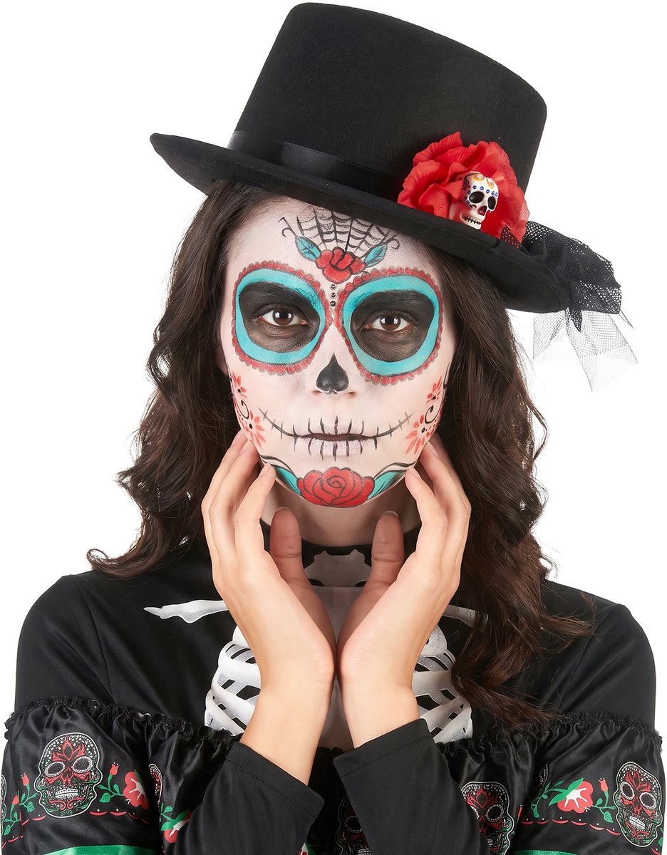 Vegaoo - Hoge hoed Dia de los Muertos voor volwassenen