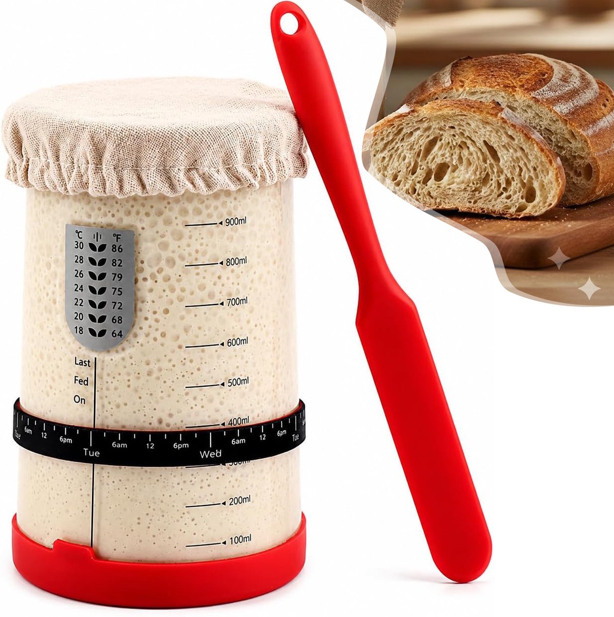 Starterset Voor Zuurdesem - Grote Pot Voor Zuurdesemstarter - Bakbenodigdheden - Voor Het Maken Van Zuurdesembrood