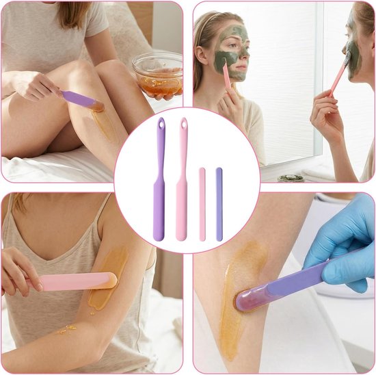 Spatels set, siliconen wax applicator verschillende maten schrapers herbruikbare siliconen roerstok voor lichaamsgebruik thuis salon (roze en paars) — afbeelding 5