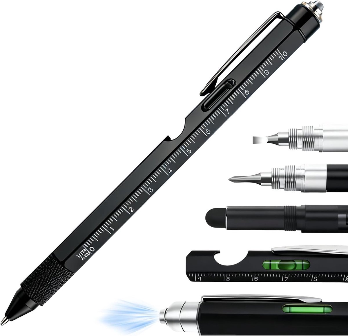 Cadeaus voor heren, 9-in-1 multifunctionele stift, technische gadgets, cadeaus voor mannen, Kerstmis, verjaardag, collega's, ouders (zwart)