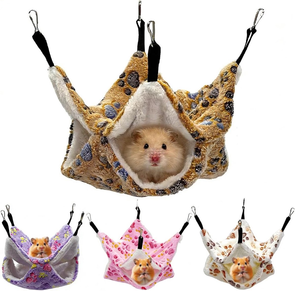 4-delige hangmat voor cavia's, hamster, cavia-bed, 2-laags, hangmat, kooi, fret, dubbele hangmat voor hamsters, fretten, chinchilla's, cavia's, ratten, eekhoorns, egel