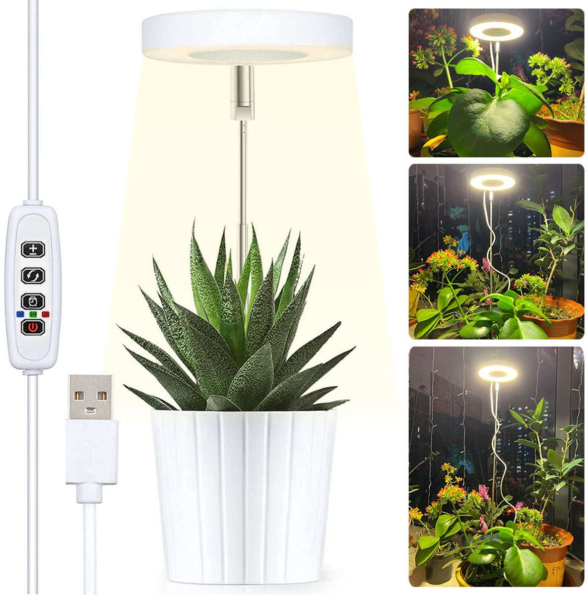 MUPOO LED Groeilamp in de Bloempot - Full Spectrum Kweeklamp met 48 Leds- Timer en 4 Dimstanden - groeilamp planten met Hoogte Verstelbare 20-64 cm- Plantenlamp voor Kamerplanten, Kruiden, Succulenten, Orchideeën en Zaailingen - Met stekker