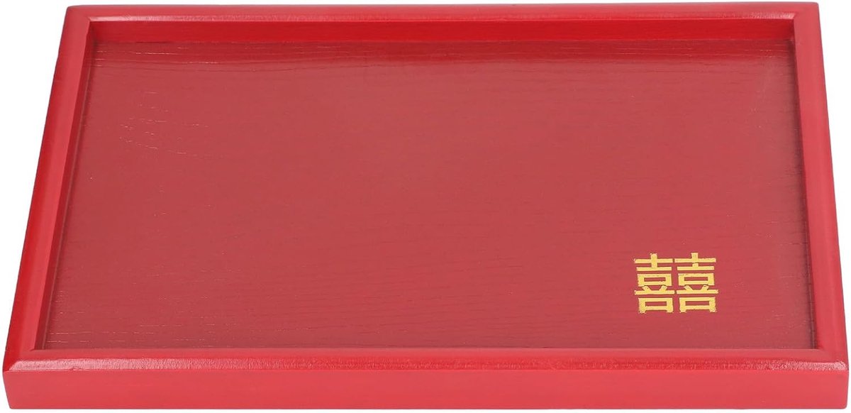 Dienblad, rood, decoratief dienblad voor thee, koffie, snacks, borden, worstplank voor woonkamer, salontafel, keuken, werkblad, bruiloft (vierkant M)