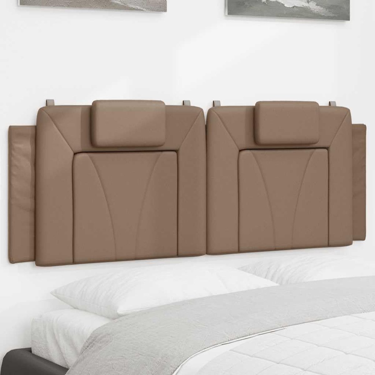 Hoofdbordkussen van kunstleer, 120 cm, cappuccino, met sponsvulling, zacht en comfortabel, met ritssluiting en bevestigingsriemen, ideaal voor slaapkamer