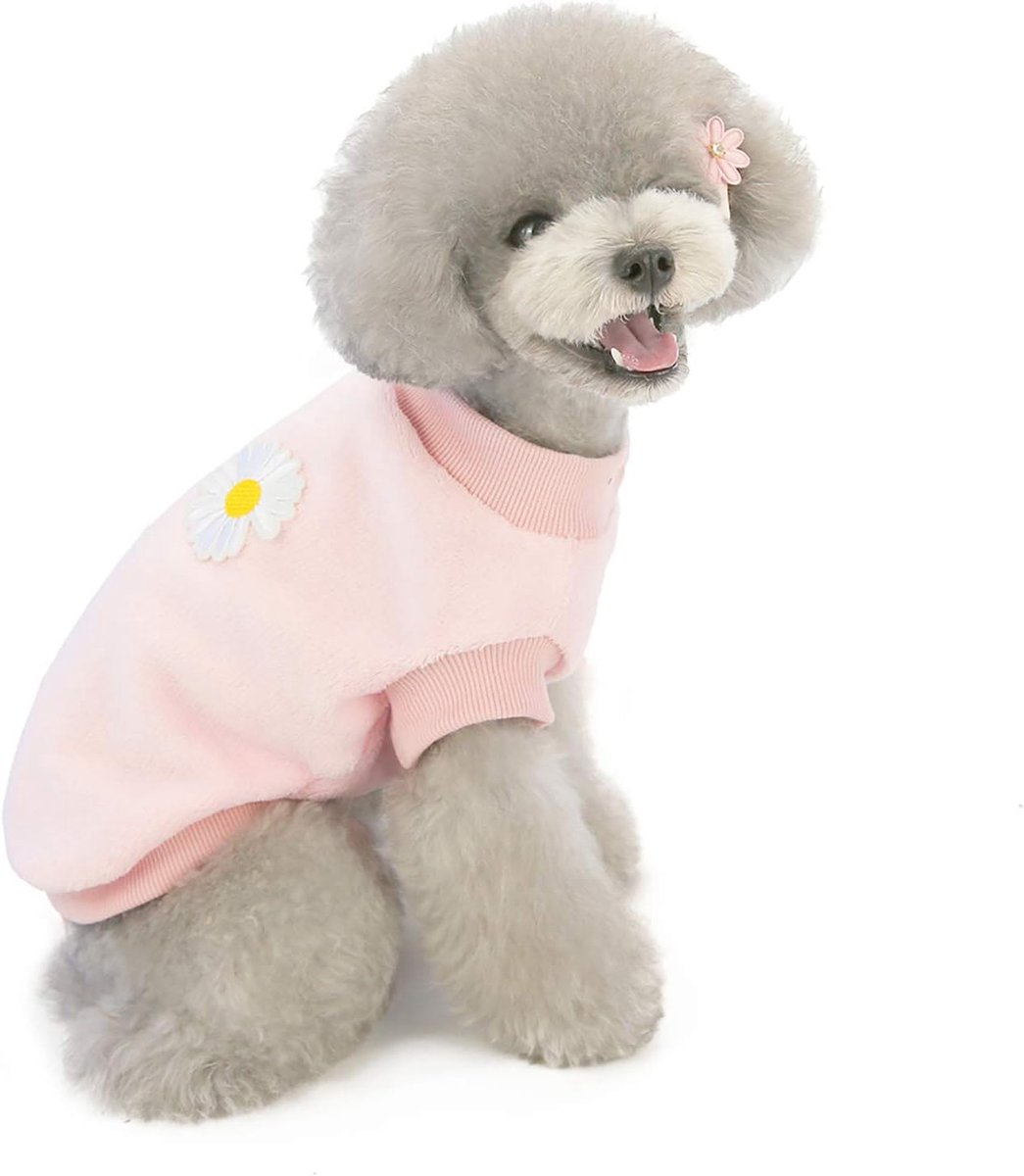 Huisdier fleece trui voor kleine honden kat meisje jongen gezellig zachte pullover trui shirt sweatshirts warme winterjas puppy yokie chihuahua kleding bloemenpatroon, baby roze