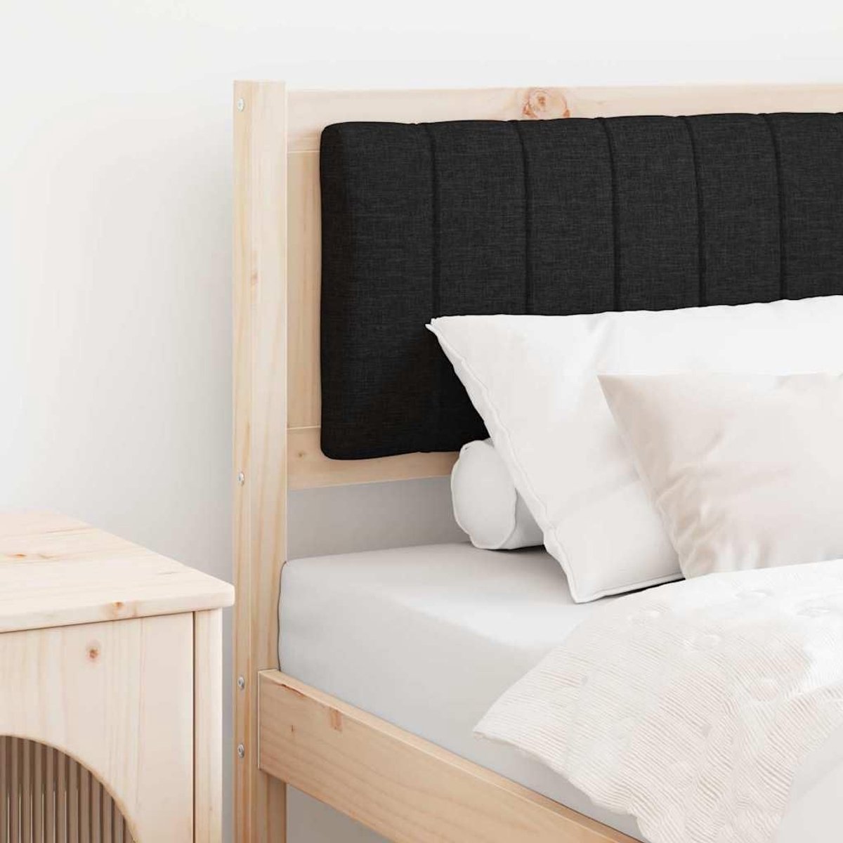 Hoofdeinde bruin 75 cm van massief grenenhout, modern design met achterpaneel, comfortabele polyester rugleuning voor slaapkamer