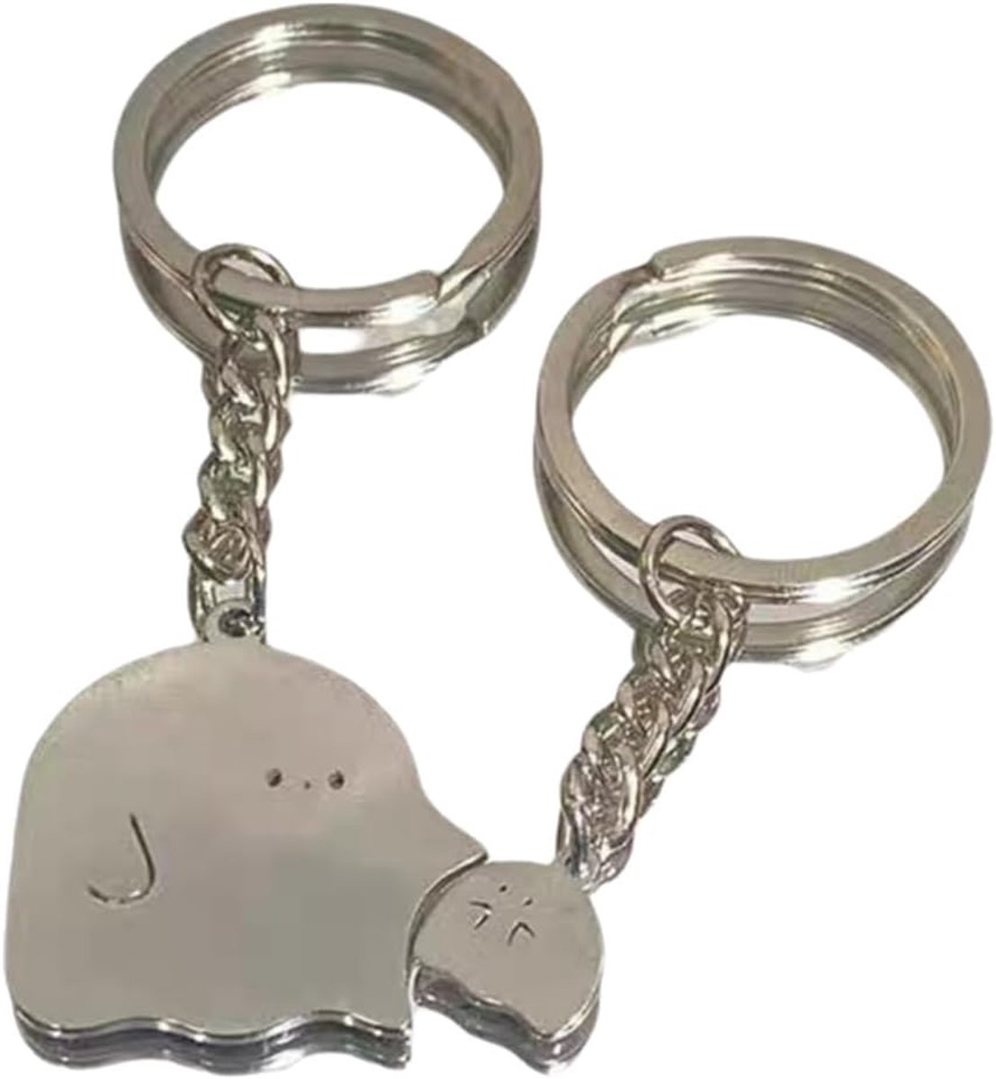 Set van 2 bijpassende roestvrijstalen sleutelhangers voor koppels, zakhanger, Valentijnscadeau voor hem, haar, vriend, vriendin, vrouw, verloofde, beste vriend