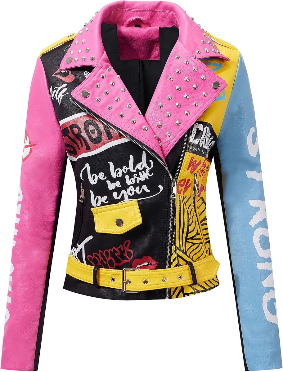 Dames kunstleren jas klinknagels Floral Moto Biker korte revers mantel