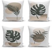 Sierkussens set van 4 stuks - INCLUSIEF BINNENKUSSENS 45x45 cm - abstract - bladen - groen - roze - beige - grijs - zwart- dubbelzijdig bedrukt - kussensloop - kussens woonkamer - kussenhoes