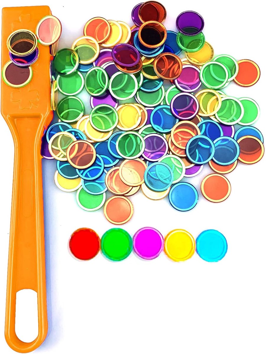 Bingo chips set magneetstaaf 100 metalen ringschijven wetenschap STEM kit educatieve accessoires familie spel nacht lotto token (oranje set)
