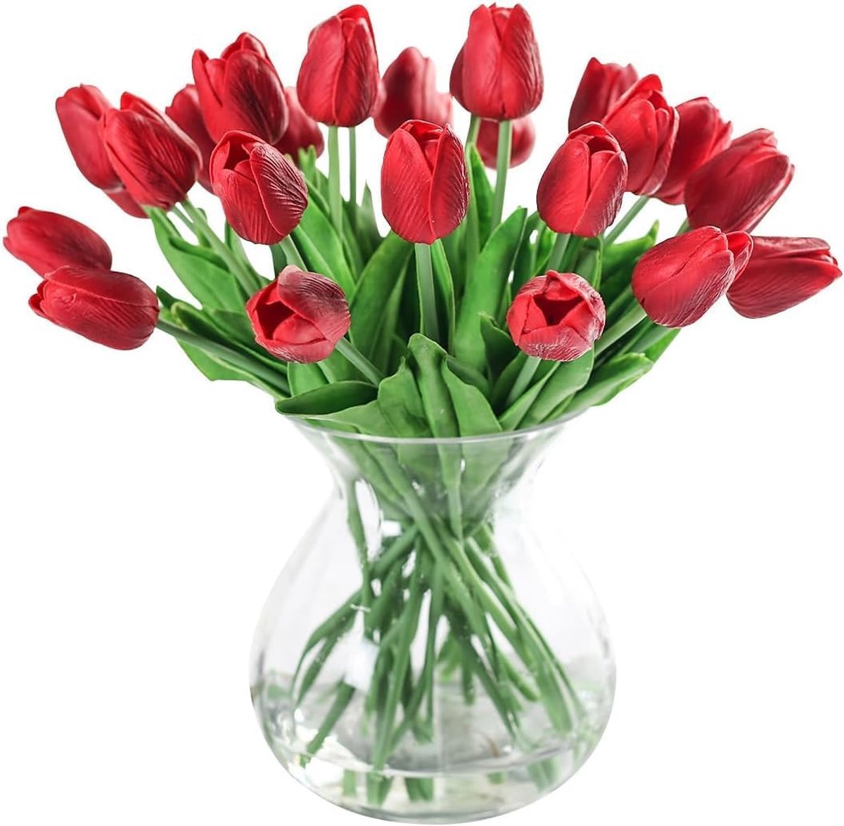 Kunstbloemen, latexmateriaal, tulp met steel, kunstbloemen als echt, boeketten voor bruiloft, muur, tuin, woondecoratie (rood)