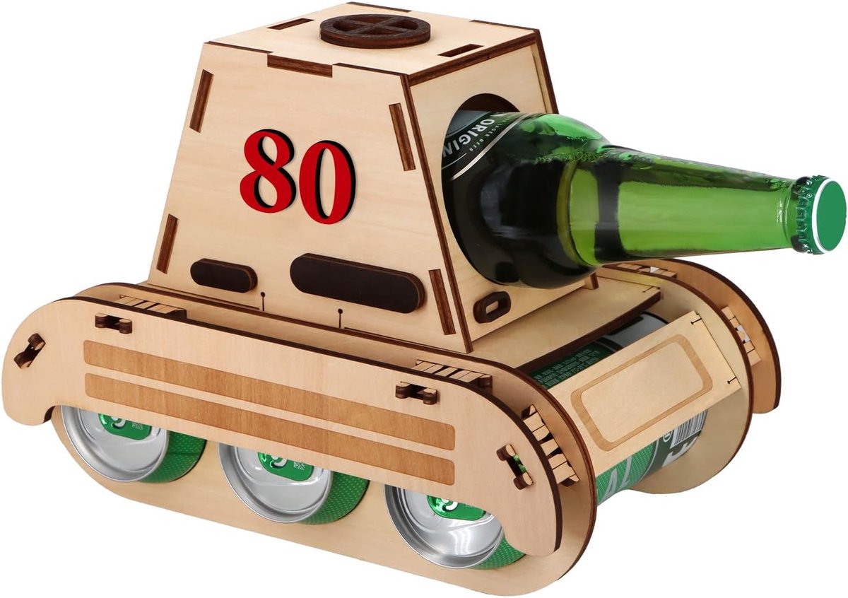 Grappige 80e verjaardag geschenken, tankbierdrager hout, flessendrager, bier geschenken voor mannen, cadeaus voor 80e verjaardag man