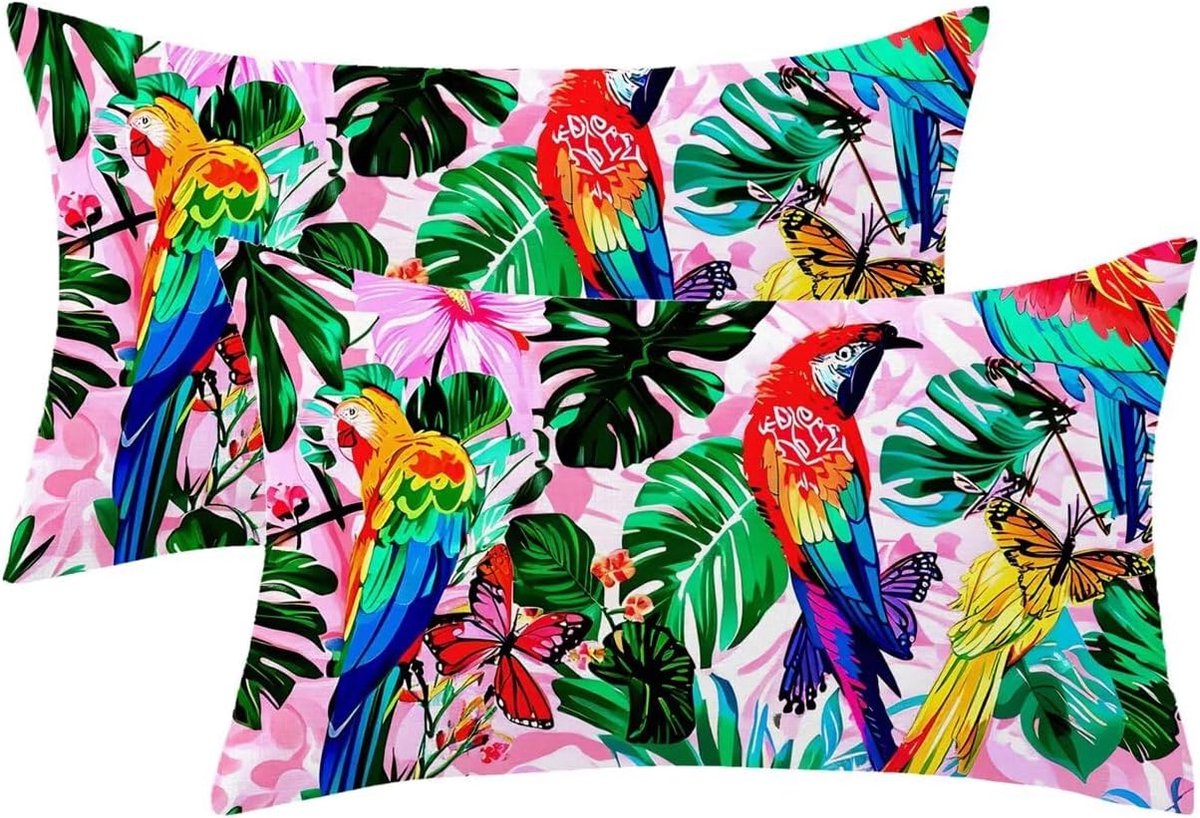 816 Kussenovertrek, 70 x 90 cm, set van 2, tropische kussensloop, jungle-patroon met onzichtbare ritssluiting, dubbelzijdig linnen, lentedecoratief kussen voor slaapkamer, woonkamer, cadeau voor