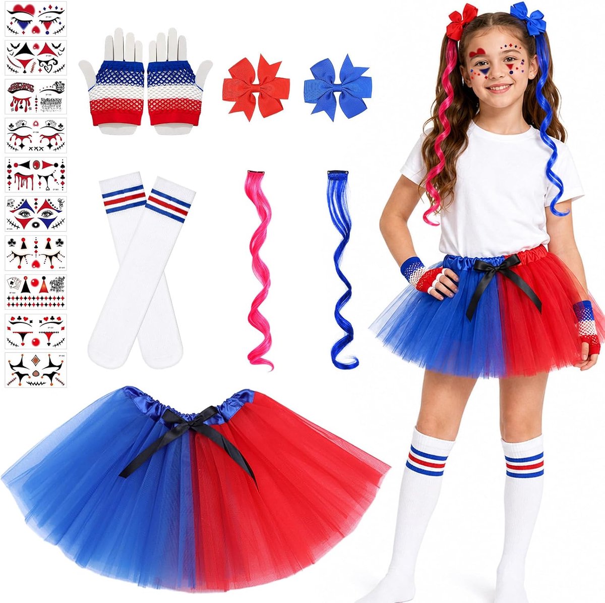 15 stuks Quin-kostuum voor kinderen, Halloween, clown