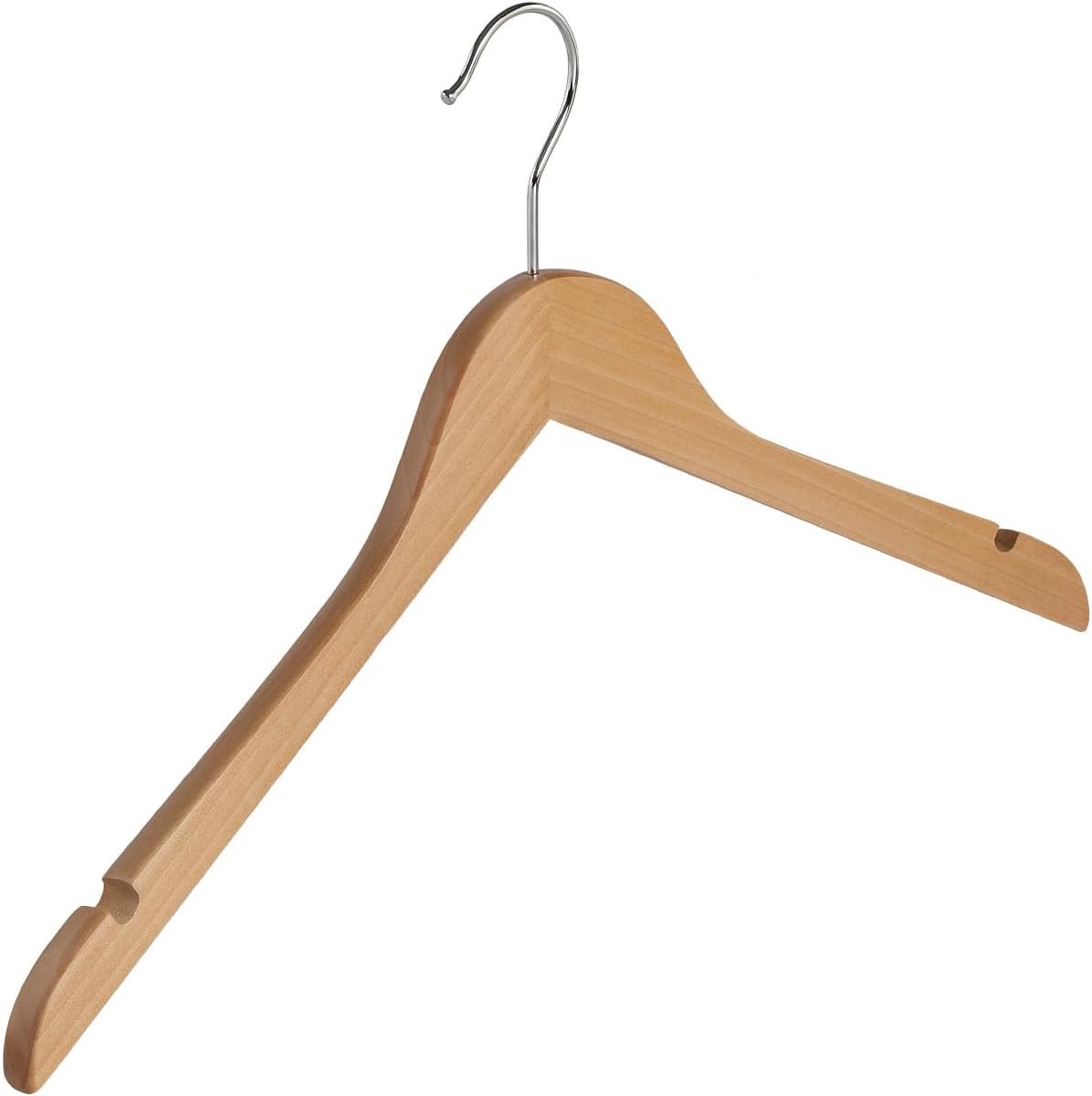 Kleerhanger, Blousehanger, set van 10 Stuks, Lotushout, Naturel, Gelakt, Rokinkepingen, Blouse, Shirt, Overhemd, Jas, 360° Draaibare Haak, 44 cm (7101BA/10)