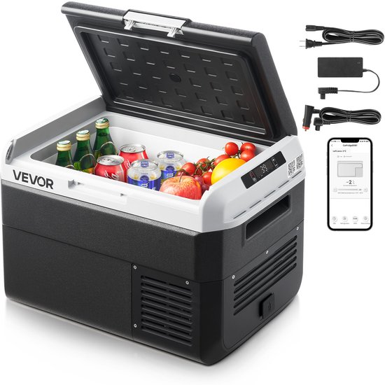 VEVOR Compressor Koelbox 25L, Draagbare Autokoelkast met Instelbare Temperatuur & App Bediening, Koelkast 12/24V DC en 100-240V AC voor Buitenactiviteiten Zoals Kamperen, Reizen en Campers