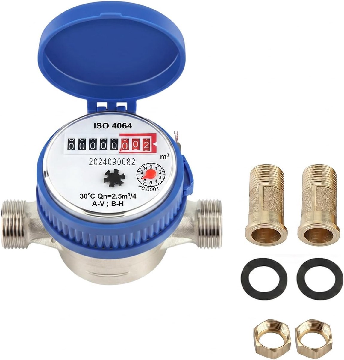 Watermeter voor de tuin, 1/2 inch koud waterklok, 15 mm tuinwatermeter, gekalibreerd, tapkraanteller met armaturen, beschermhoes en beschermkap voor huis, tuin, huisgebruik