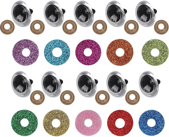 Ogen Set, 100 Stuks Plastic Poppenogen met Glitterschijf en Sluitringen, voor Teddyberen, Poppen, Haken en DIY Speelgoed — afbeelding 5