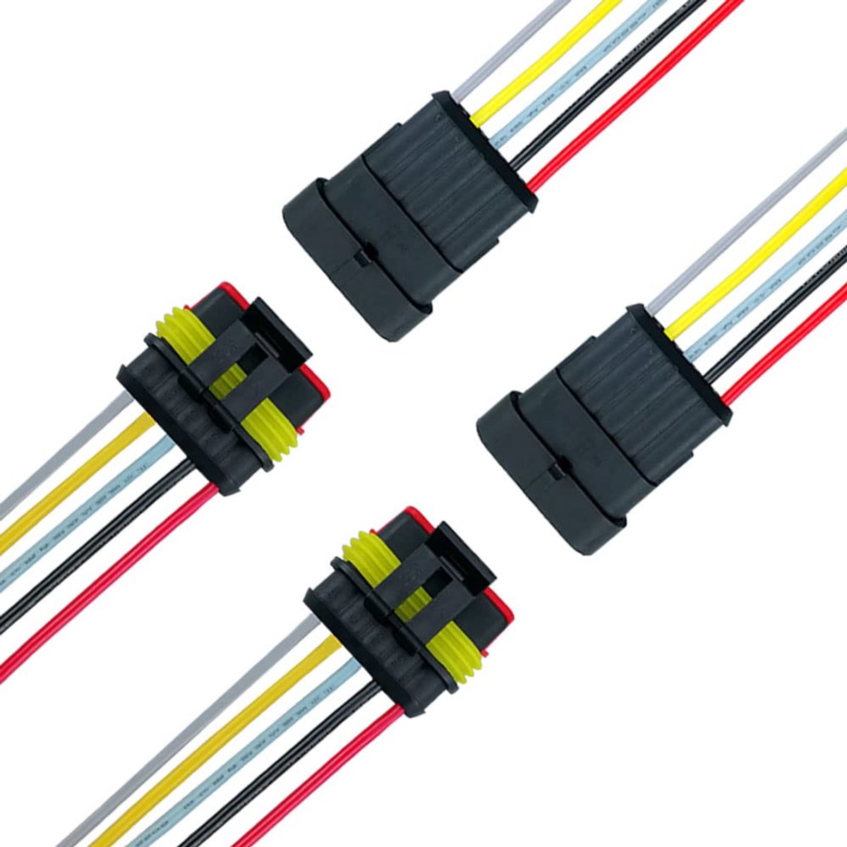 2 Set 5 Pin Waterdichte Auto Elektrische Connectoren, Verzegelde Waterdichte Elektrische Connector Stekke Socket Kit met 16 AWG Voorbedraad, voor Auto Vrachtwagen Boot