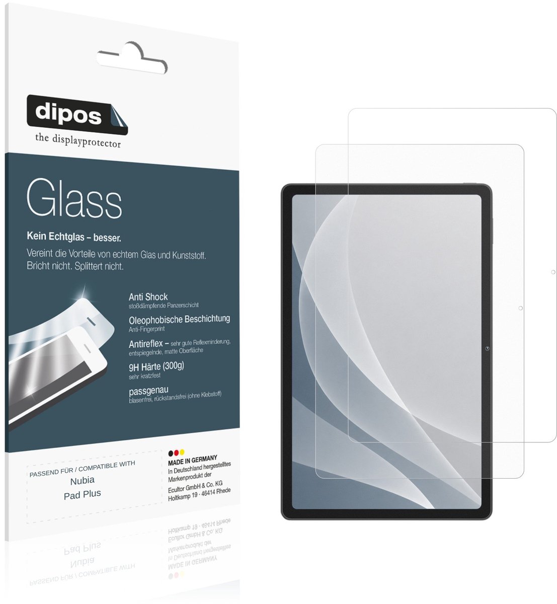 dipos – 2x Matte Pantserfolie geschikt voor Nubia Pad Plus | 9H Screenprotector