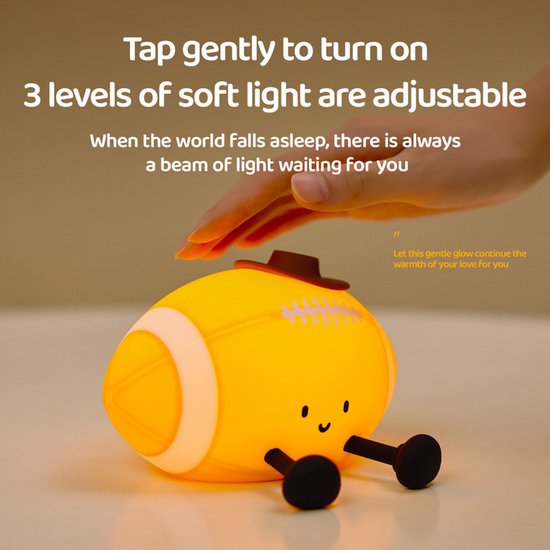 Rugby Nachtlampje voor Kinderen - Siliconen LED Bedlampje met Telefoonstandaard, Oplaadbaar, Touch, 3 Dimbare Niveaus, 30 min Timer - Kinderkamer Cadeau — afbeelding 5