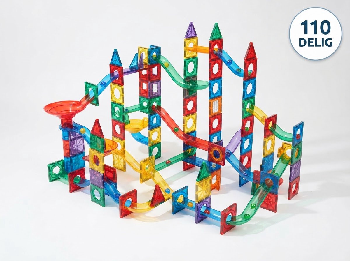 Magnetische Bouwblokken met Knikkerbaan - 110-delig - Educatief Bouwspeelgoed