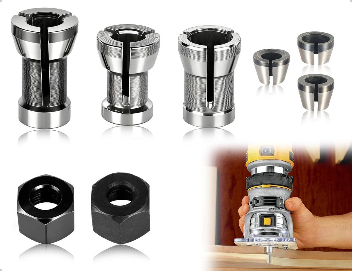 8-delige spantangenset - graveermachine adapter - met 2 moeren - perfect voor houtbewerking - ShopVlot