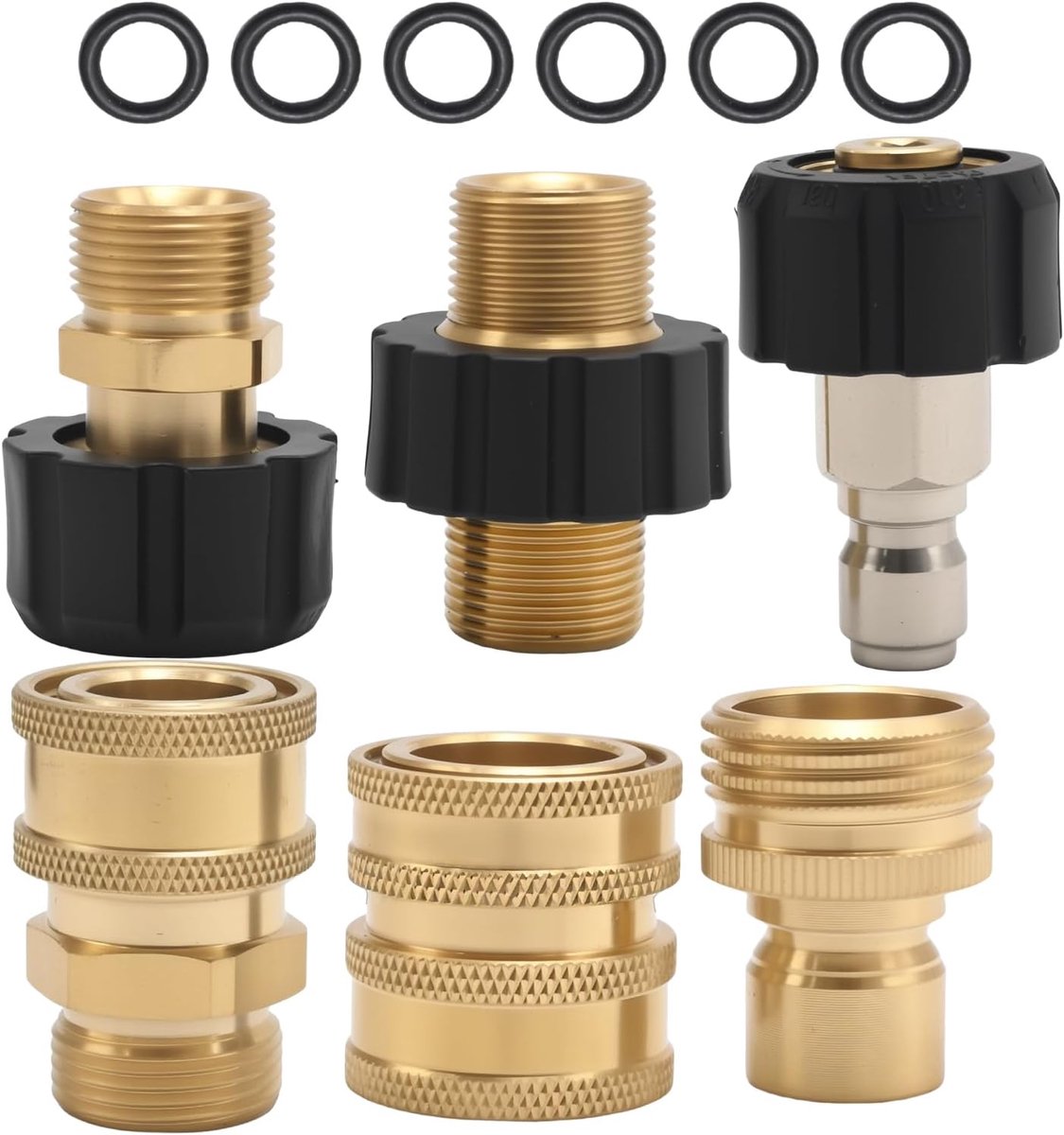 6 Piece Pressure Washer Adapter Set, 3/4 Inch and 3/8 Inch Brass Adapter, M22-14 to M22-15 Hose Connector for - ShopVlot