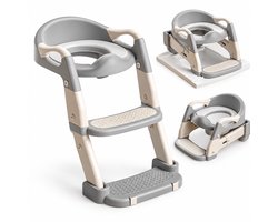 MIRO® WC Verkleiner met Trapje - Toilettrainer met Opstapje - 3-in-1 Peuter Toilet - Opvouwbaar & Verstelbaar - 2 tot 7 Jaar - Grijs