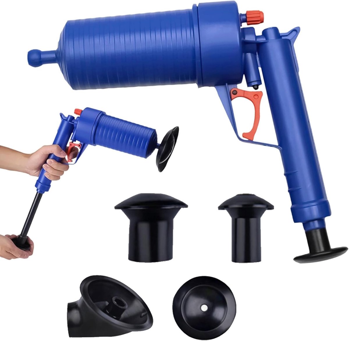 Perslucht afvoerreiniger - 4 rubberen adapters - ergonomisch ontwerp - snel verstoppingen verwijderen - ShopVlot