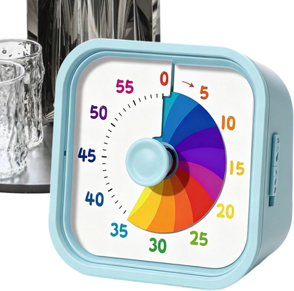 Visuele timer kinderen en volwassenen - Stille Timer voor Tijdbeheer zonder Tikgeluid - timer voor kinderen - 60 Minuten - schermtijd instellen - Veilig en eco ABS - Licht, compact en draagbaar - voor Klaslokaal, Thuis, Keuken & Kantoor - blauw