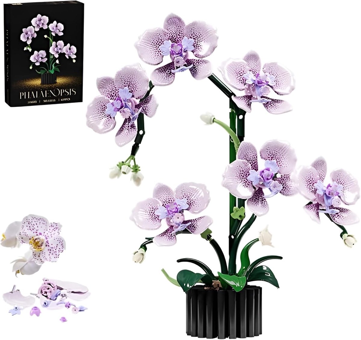 Orchideeën Bonsai Bouwpakket – 619 Delen In Roze, Paars En Wit – Kleurecht ABS En Onderhoudsvrij – Botanische Collectie – Cadeau Voor Eeuwige Liefde