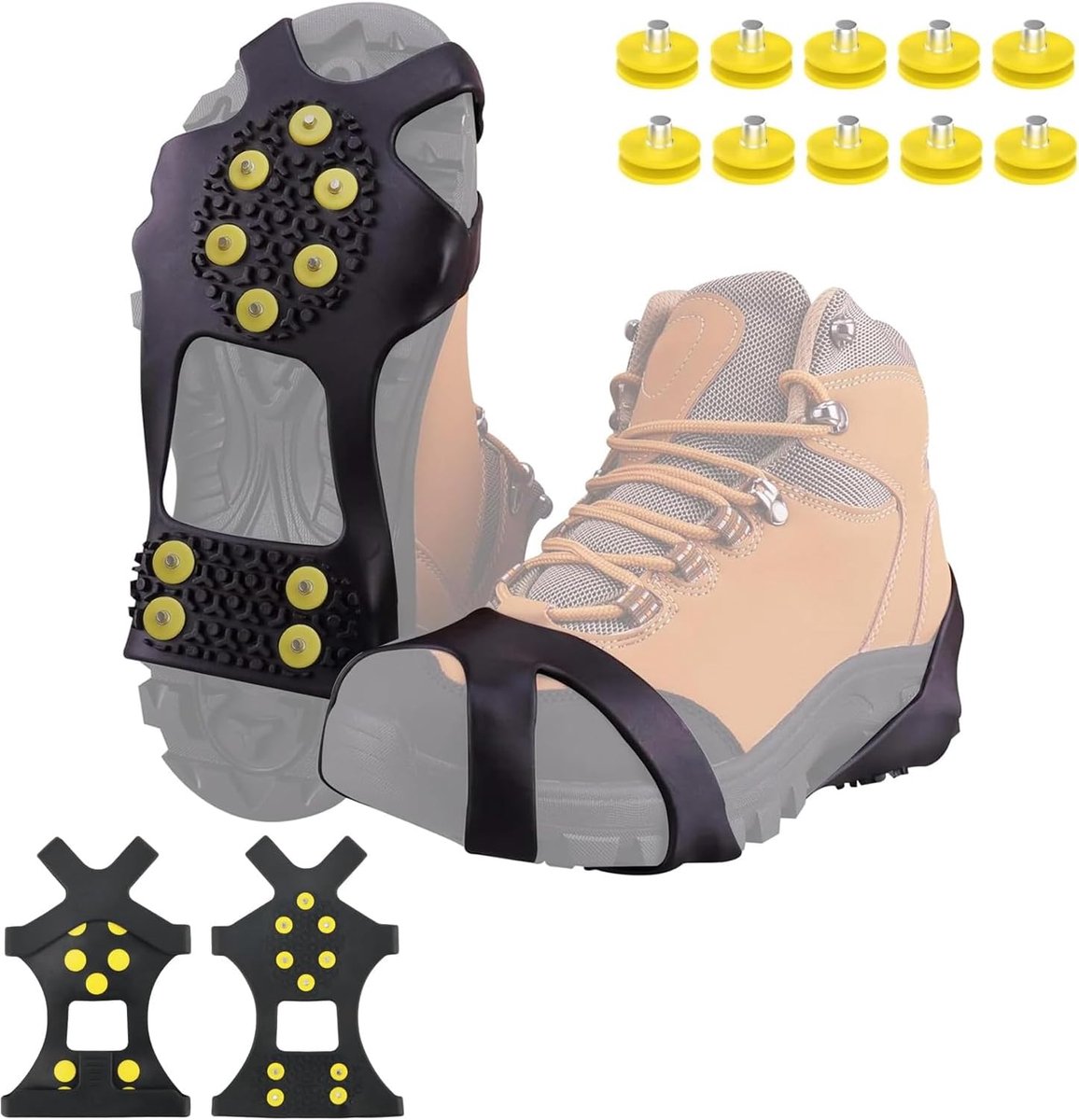 10-piece non-slip crampons shoe spikes with 8-pointed winter spikes for hiking and mountain shoes, ice roller for - ShopVlot