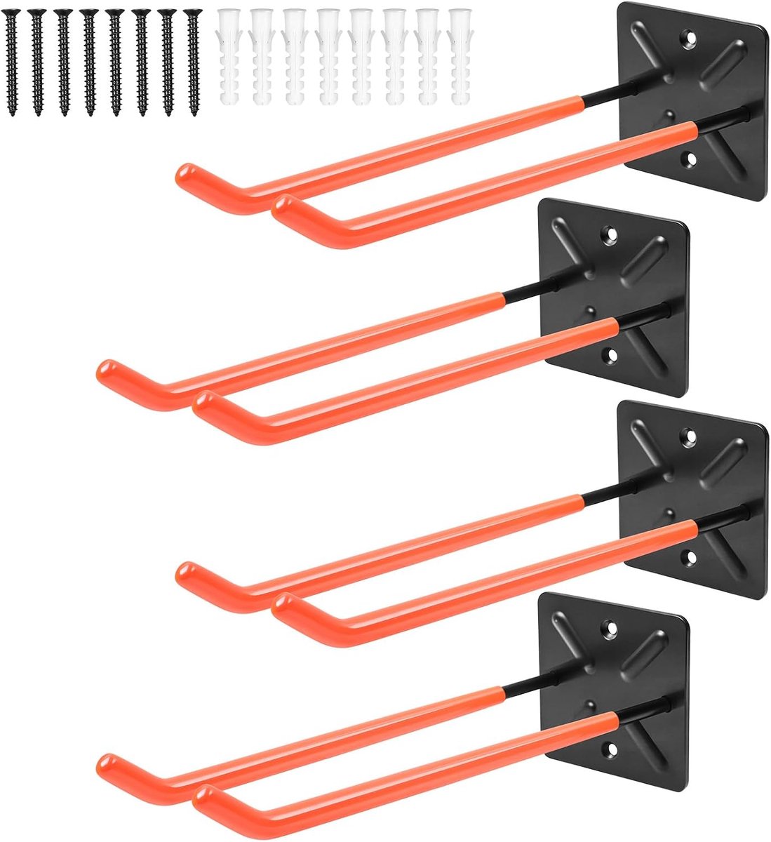 4 Pcs Wall Hooks Garage Hooks Orange Color Double Hooks Load 80kg Heavy Load Garage Storage Wall Hooks for Tools - ShopVlot